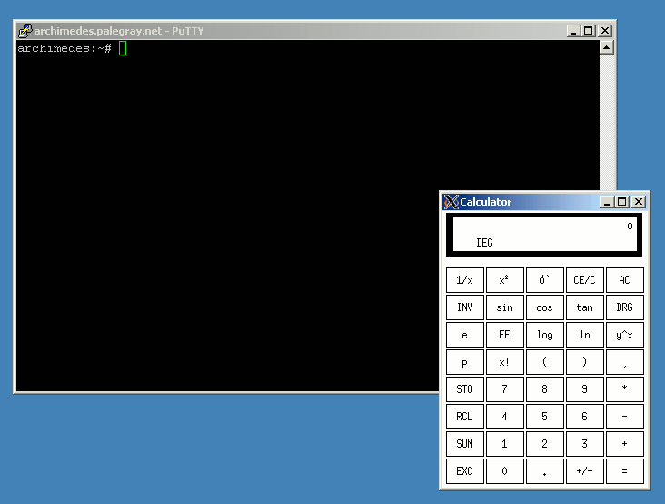 xcalc running in PuTTY.