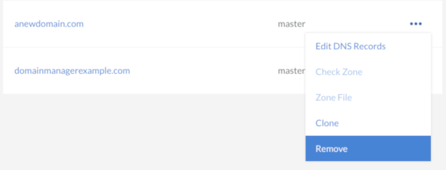 This menu lets you remove a DNS zone. This menu lets you remove a DNS zone.