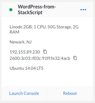 The newly created Linode.