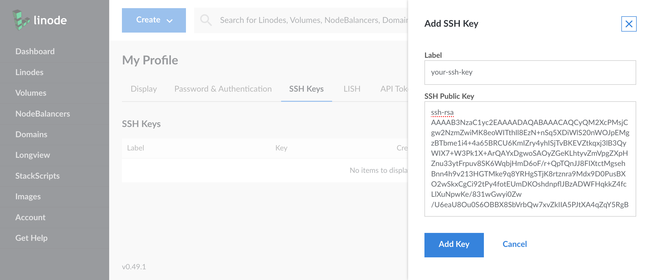 Add SSH Key form